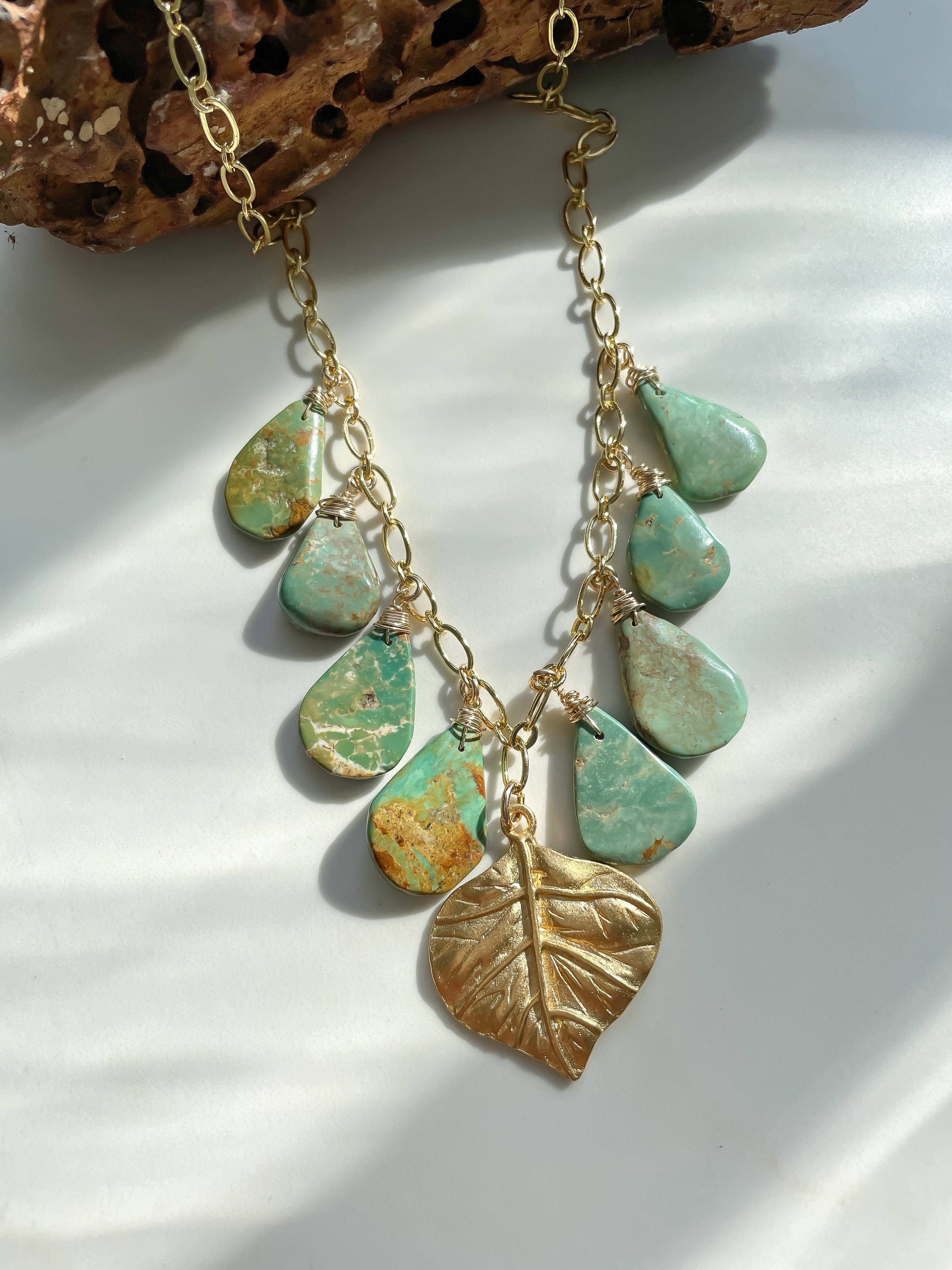 Quaking Aspen Leaf Turquoise Necklace