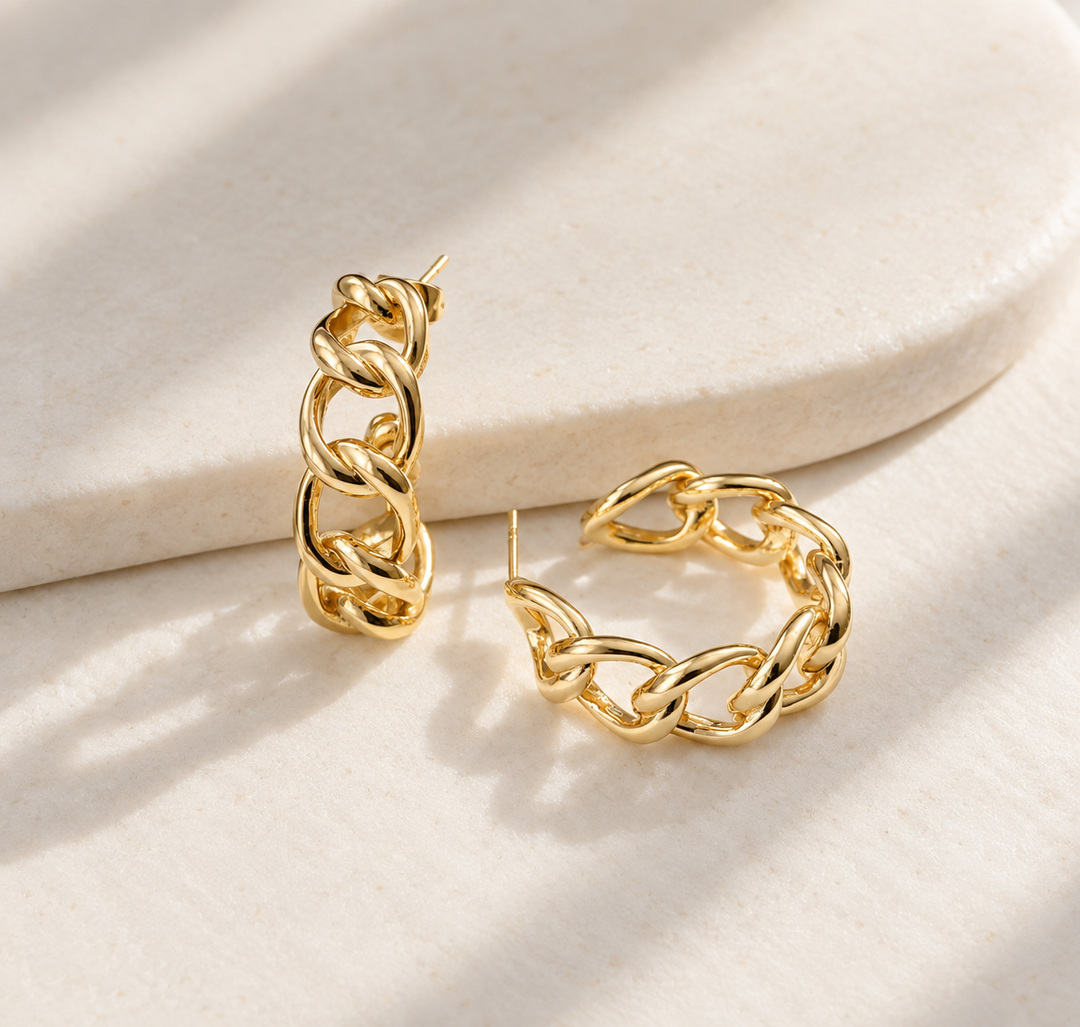 Wide Chain Hoop Earrings