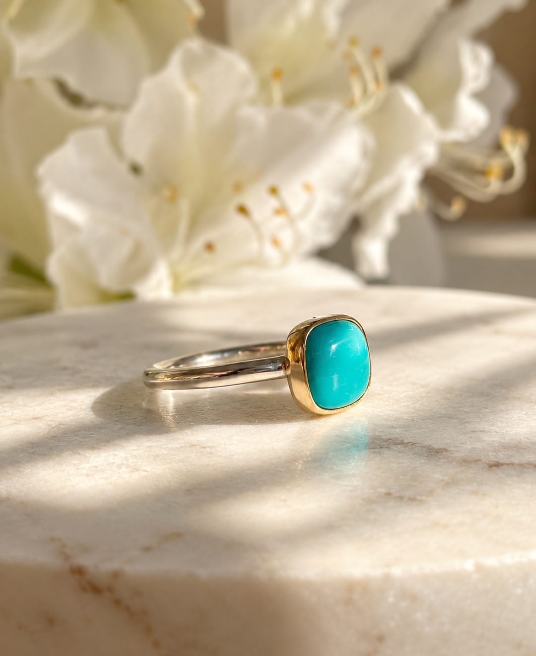 Squared Turquoise Mixed Metal Ring