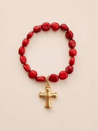 Coral Cross Bracelet