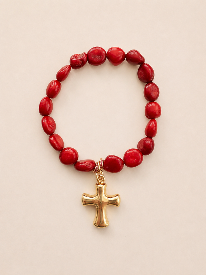 Coral Cross Bracelet