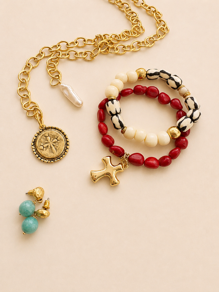 Coral Cross Bracelet