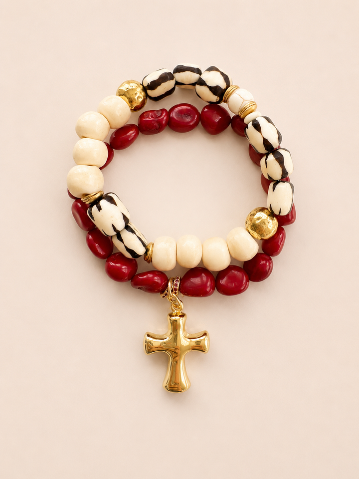 Coral Cross Bracelet