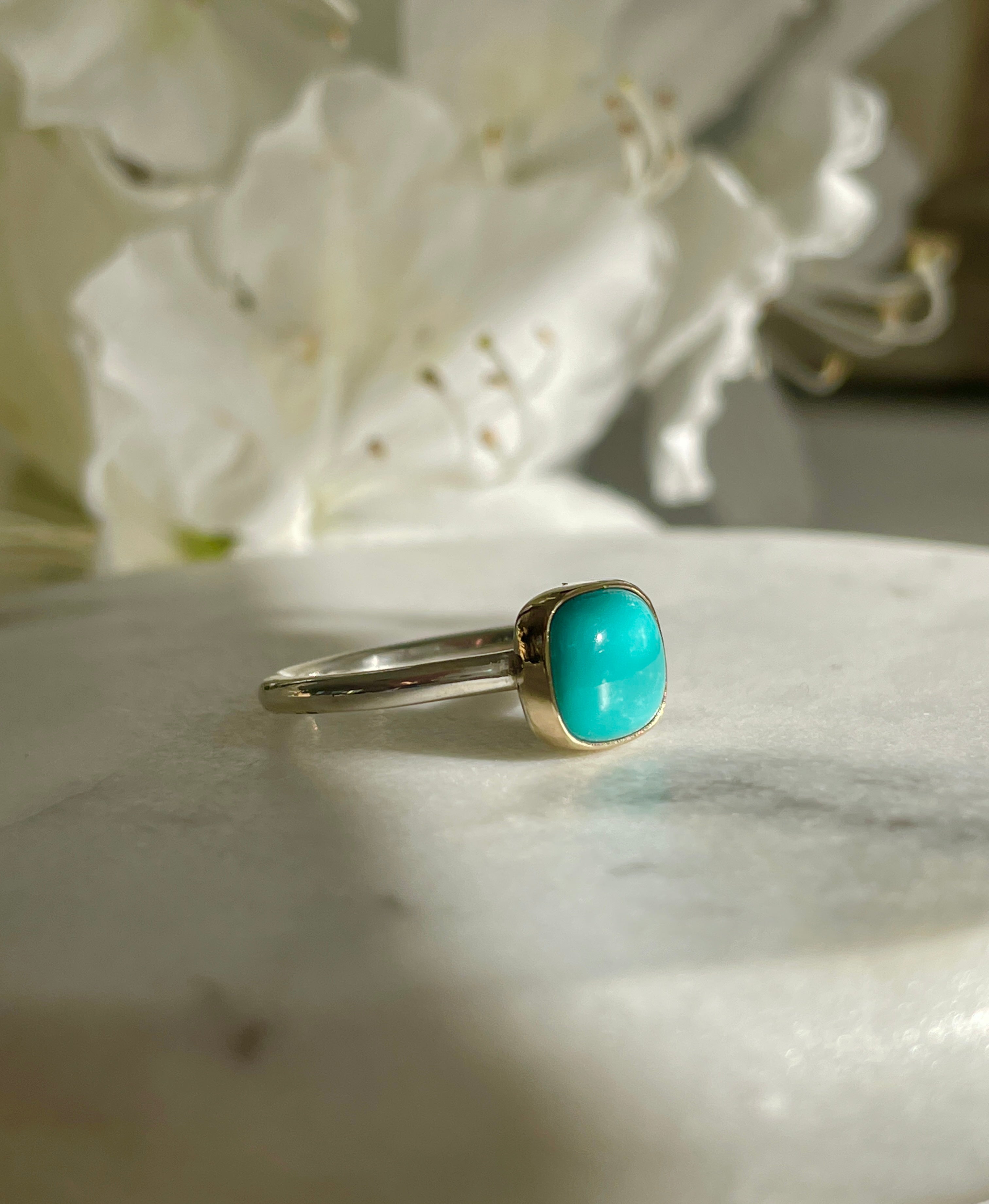 Squared Turquoise Mixed Metal Ring