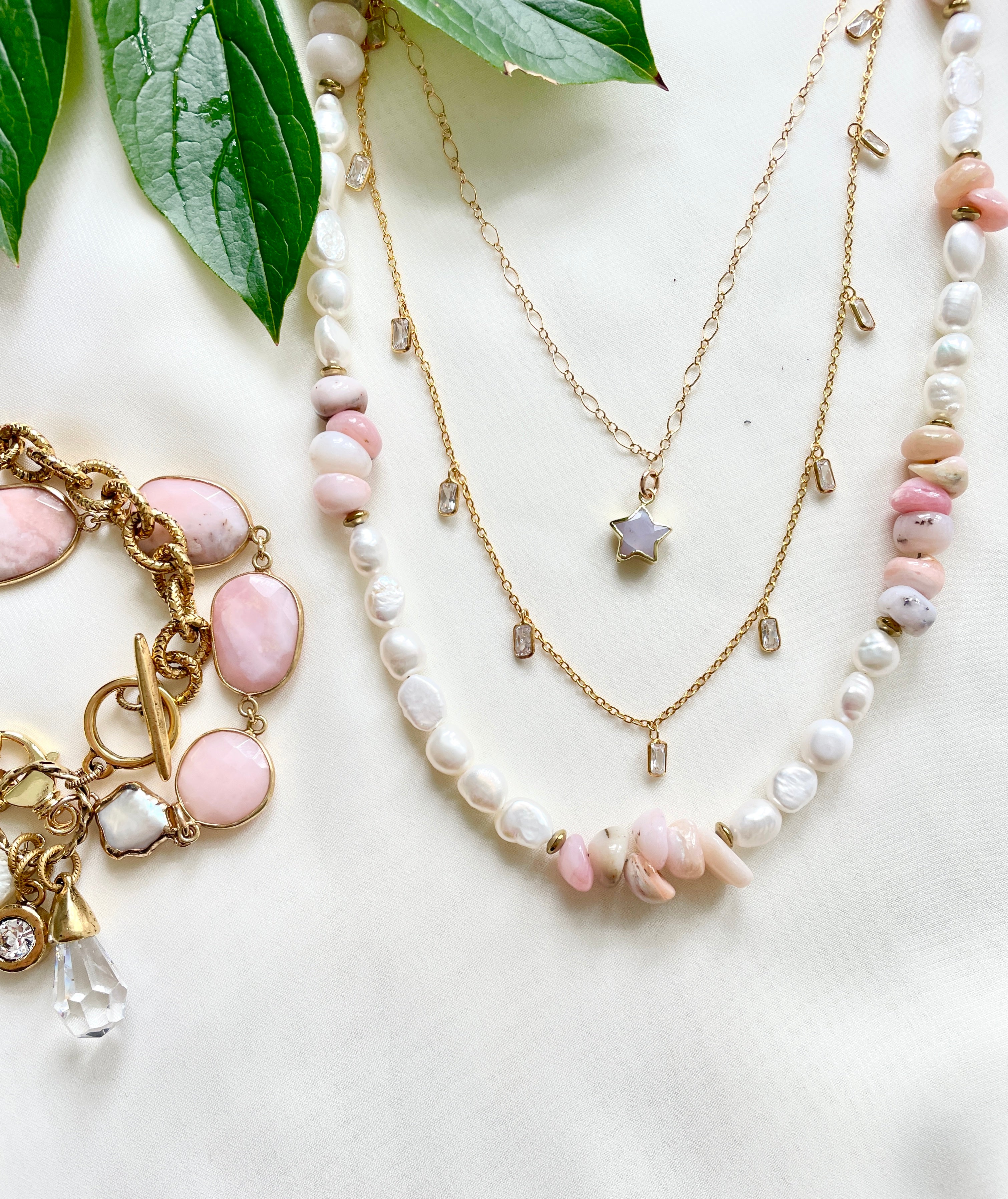 Pink Sands Pearl and Opal Necklace