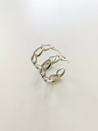 Silver Wide Chain Hoop Earrings